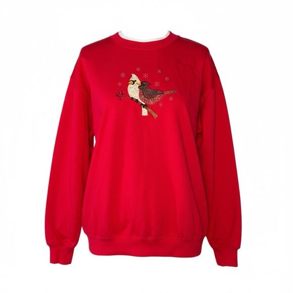Vintage Cottage Cardinal Birds Christmas Granny Sweatshirt Red XL Grandma Core - Picture 1 of 4